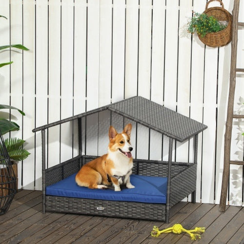 Outdoor Dog Bed with Canopy and Water-Resistant Cushion – Dark Blue