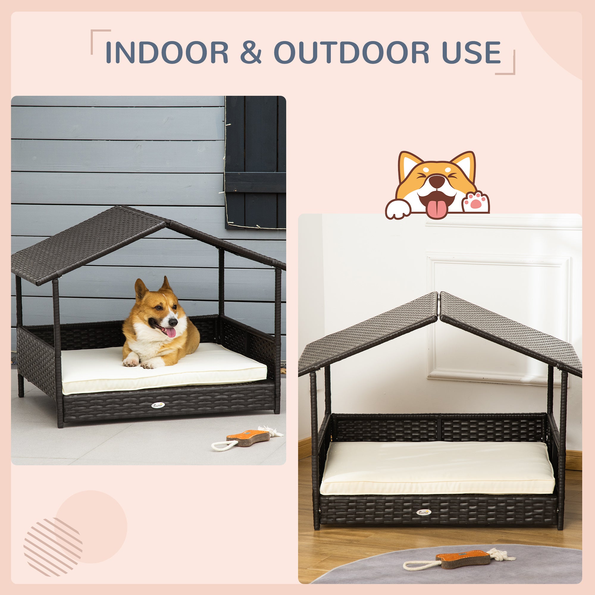 OUTDOOR DOG BED WITH CANOPY AND WATER-RESISTANT CUSHION – Cream