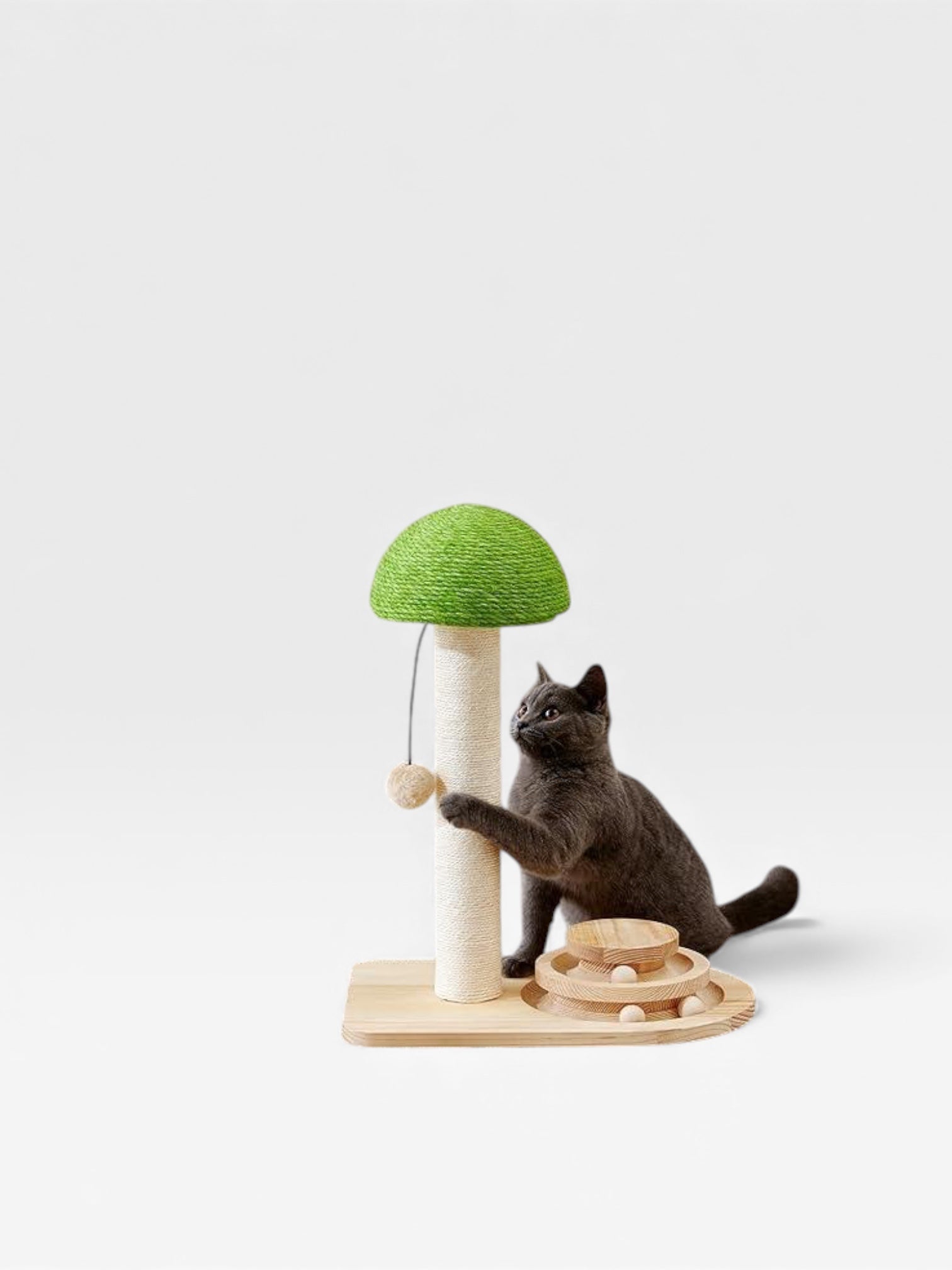 Mushroom Sisal Rope 2 In 1 Wooden Interactive Ball Track Ball Cat Scratching Post Cat Scratching Board