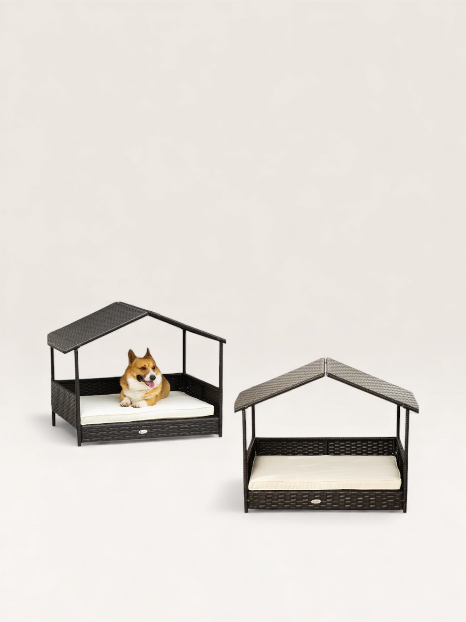 OUTDOOR DOG BED WITH CANOPY AND WATER-RESISTANT CUSHION – Cream