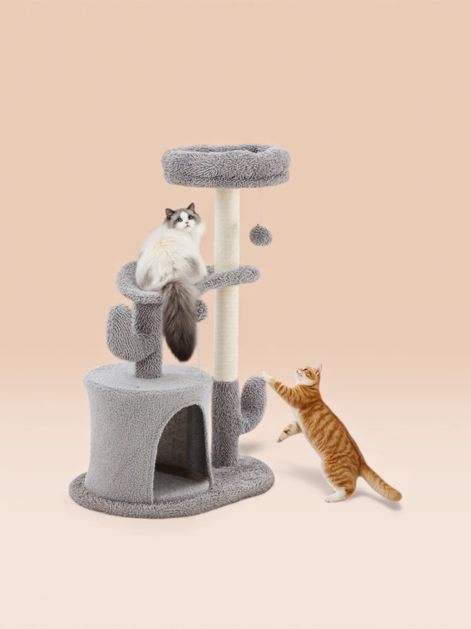 Small Cat Cactus Style Tower Scratching Post With Curved Bed