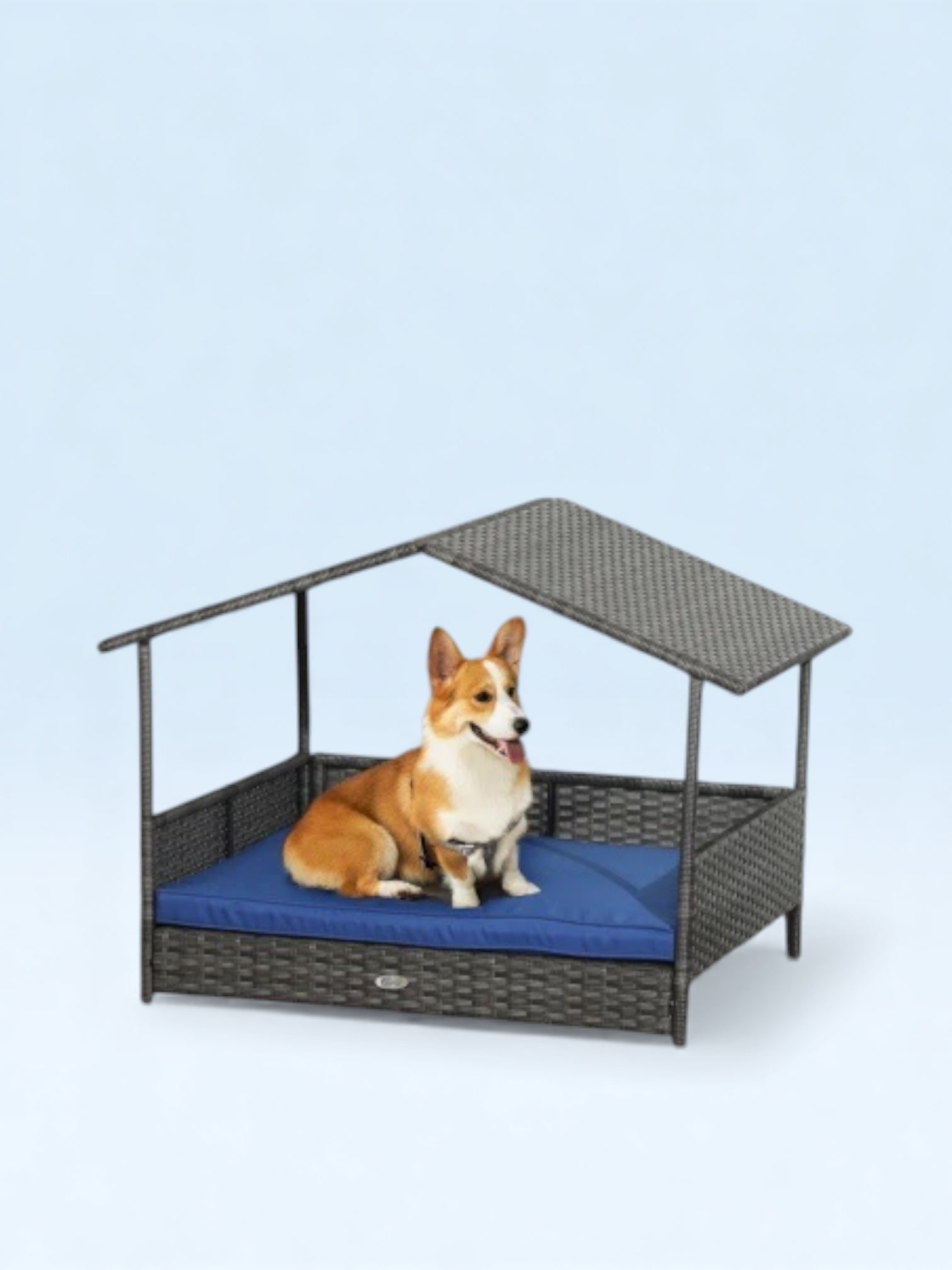 Outdoor Dog Bed with Canopy and Water-Resistant Cushion – Dark Blue