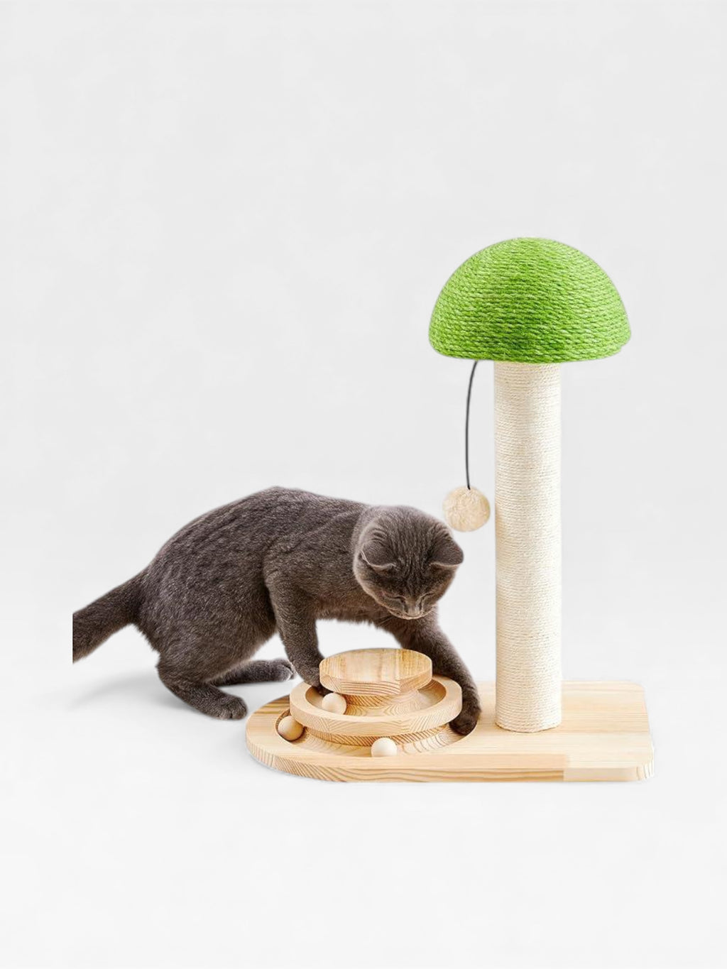 Mushroom Sisal Rope 2 In 1 Wooden Interactive Ball Track Ball Cat Scratching Post Cat Scratching Board