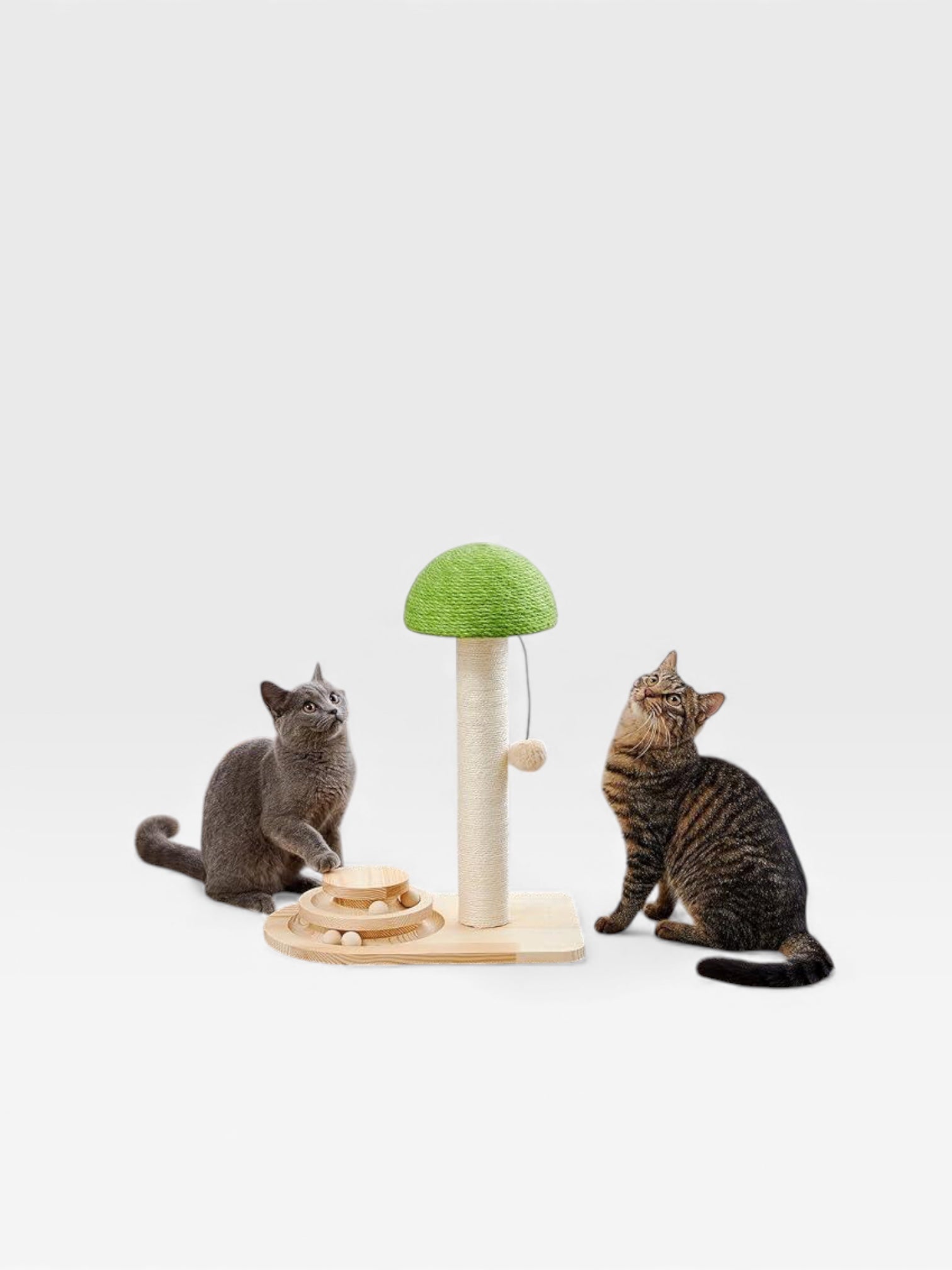 Mushroom Sisal Rope 2 In 1 Wooden Interactive Ball Track Ball Cat Scratching Post Cat Scratching Board