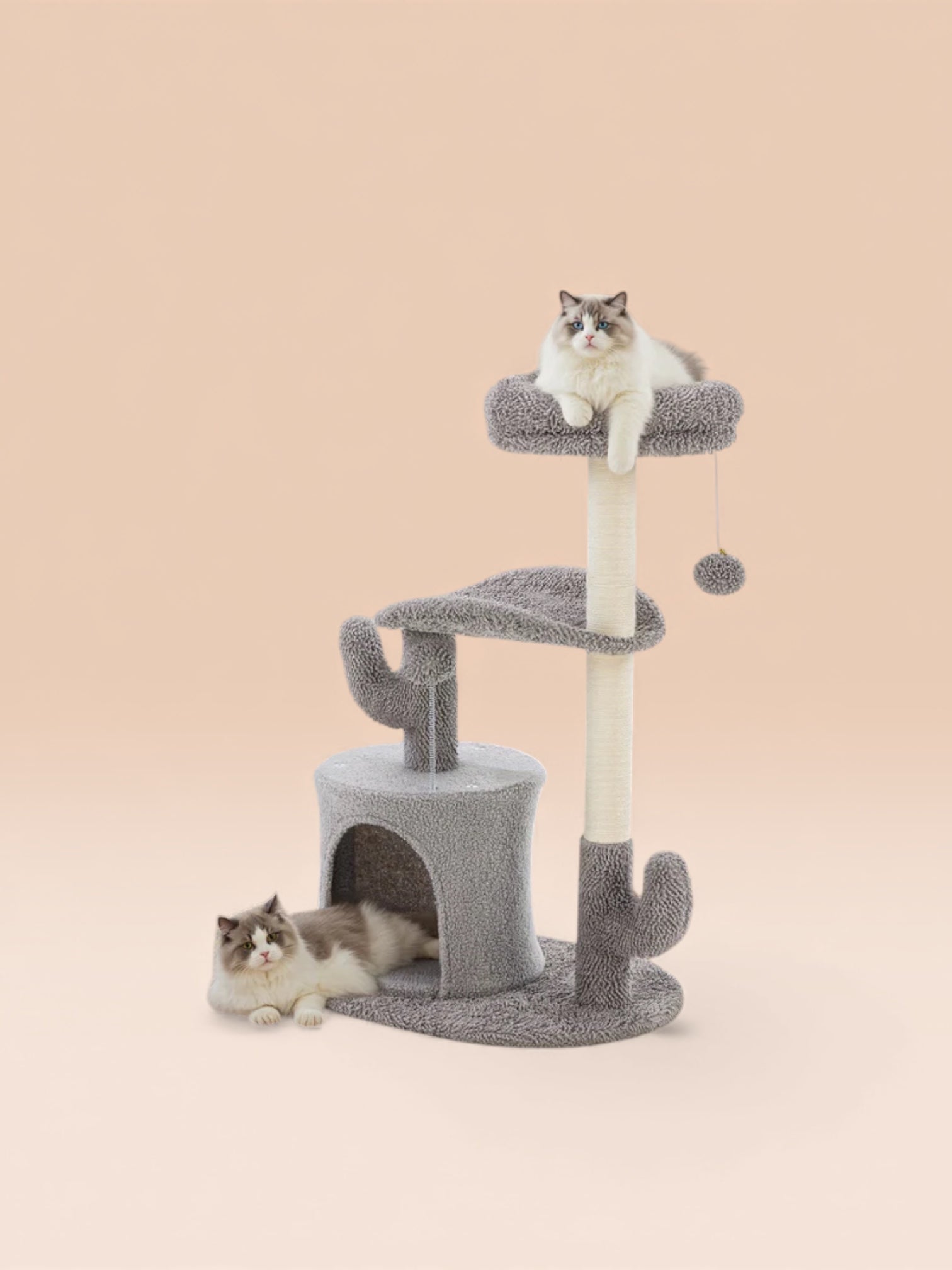 Small Cat Cactus Style Tower Scratching Post With Curved Bed