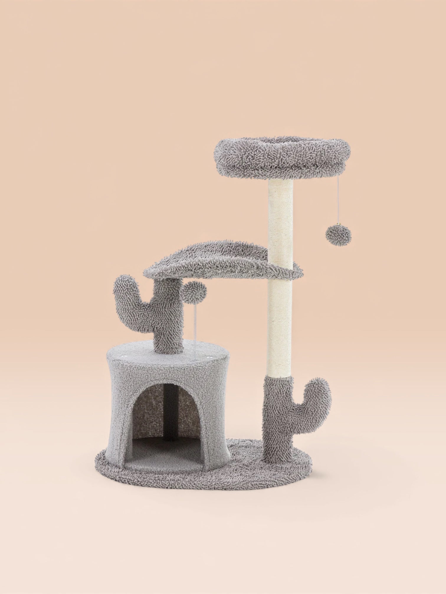 Small Cat Cactus Style Tower Scratching Post With Curved Bed