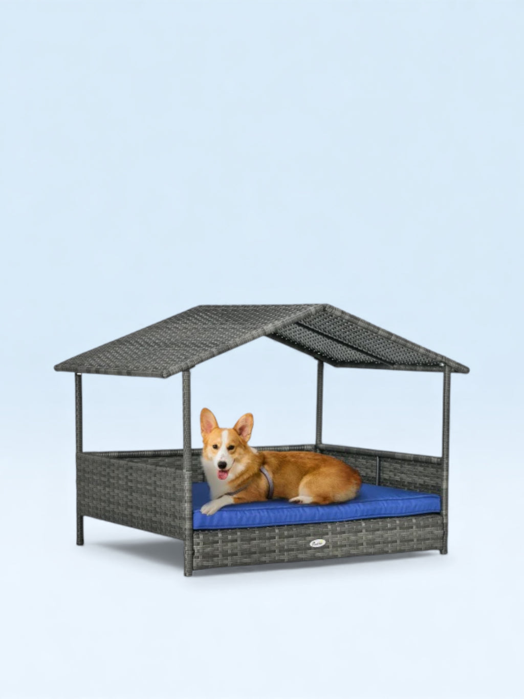 Outdoor Dog Bed with Canopy and Water-Resistant Cushion – Dark Blue