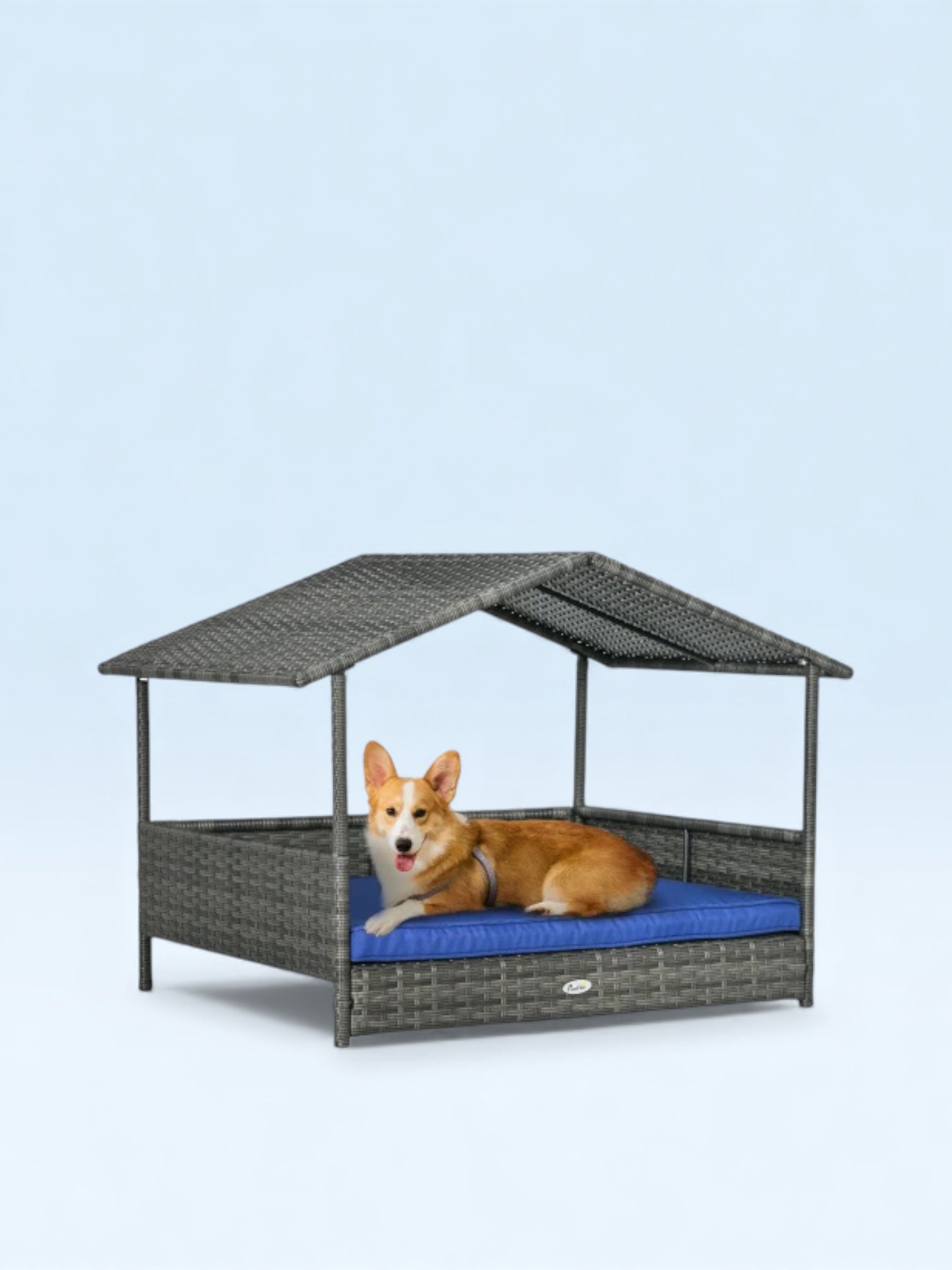 Outdoor Dog Bed with Canopy and Water-Resistant Cushion – Dark Blue