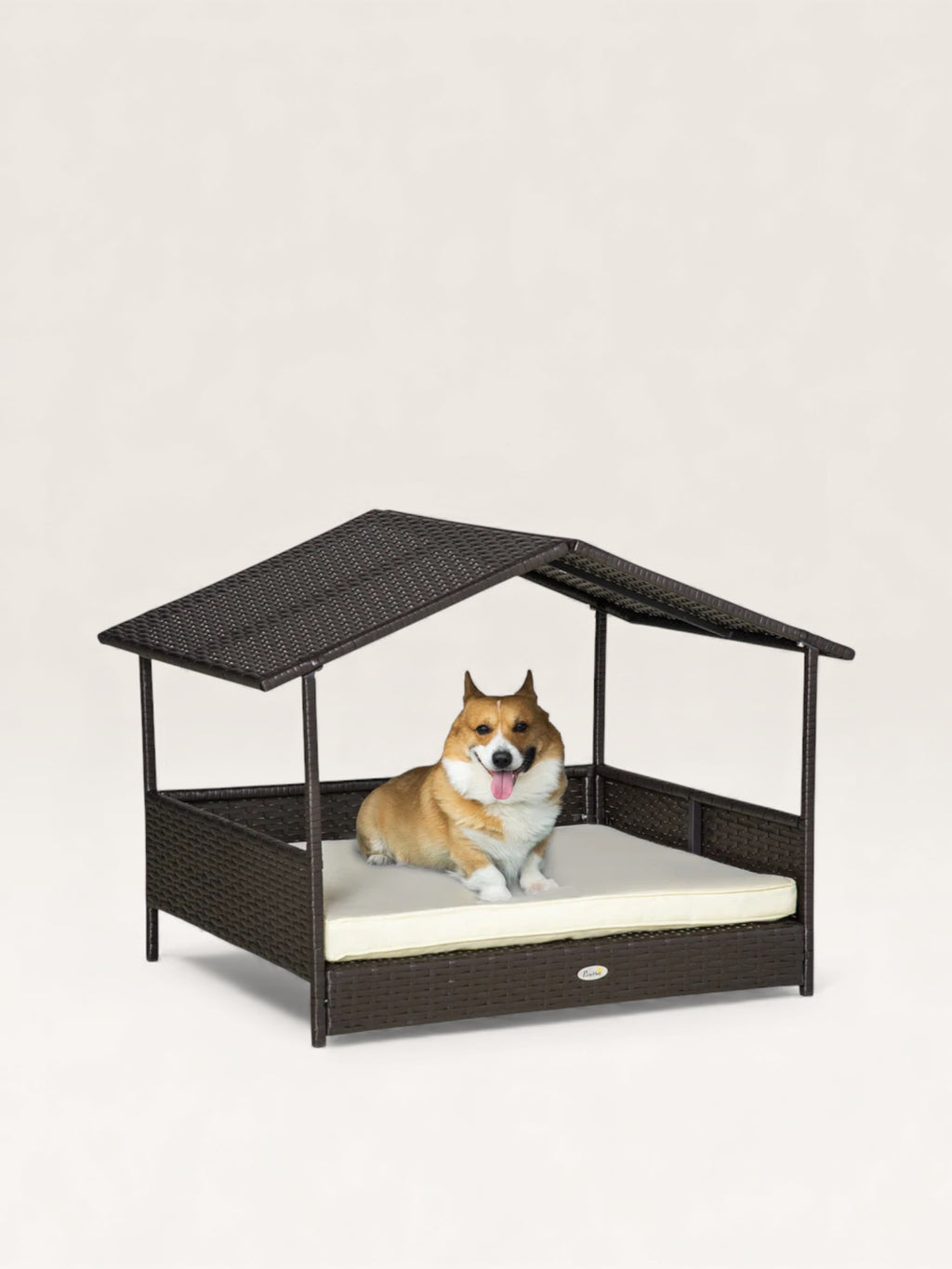 OUTDOOR DOG BED WITH CANOPY AND WATER-RESISTANT CUSHION – Cream