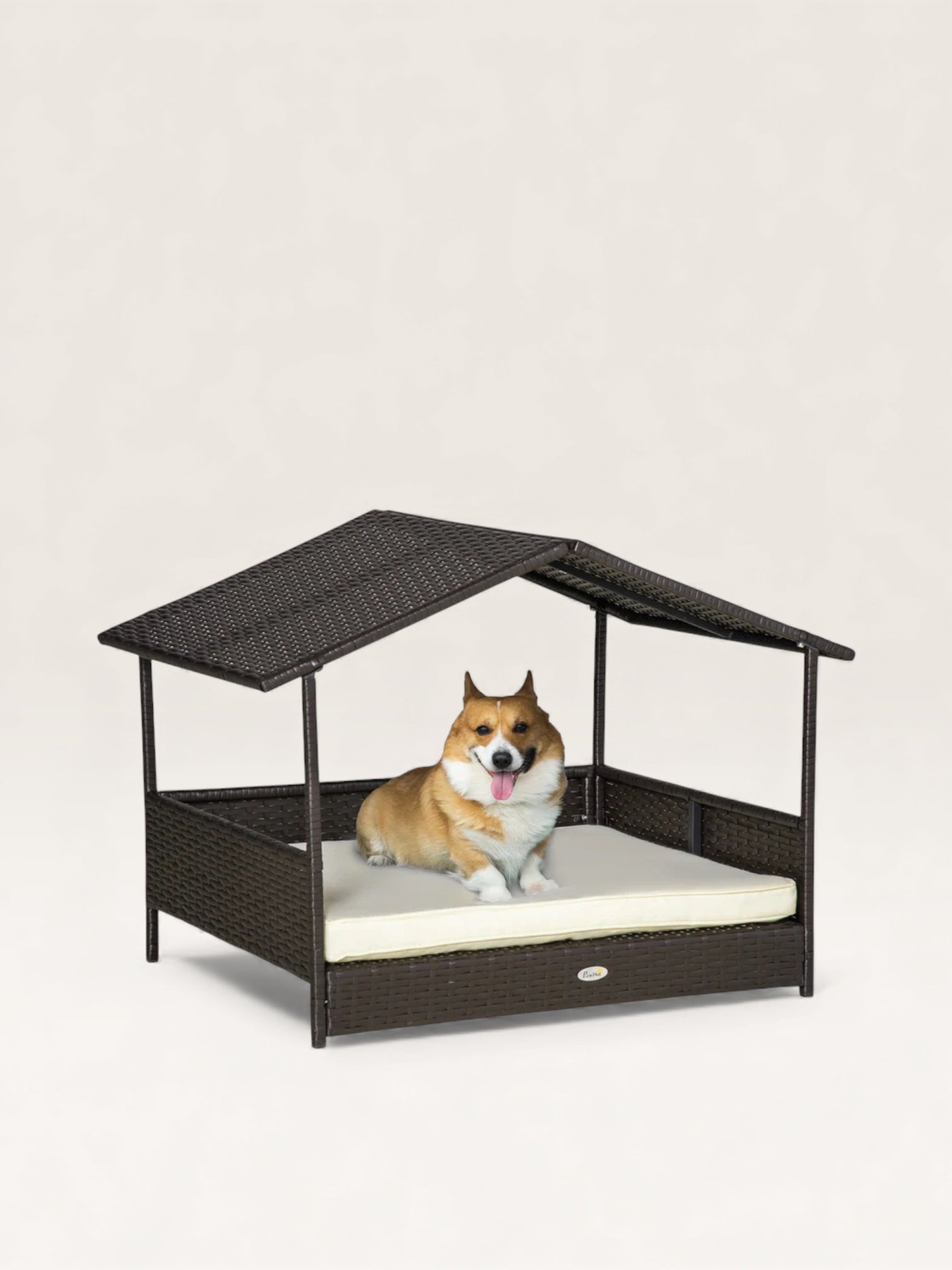 OUTDOOR DOG BED WITH CANOPY AND WATER-RESISTANT CUSHION – Cream